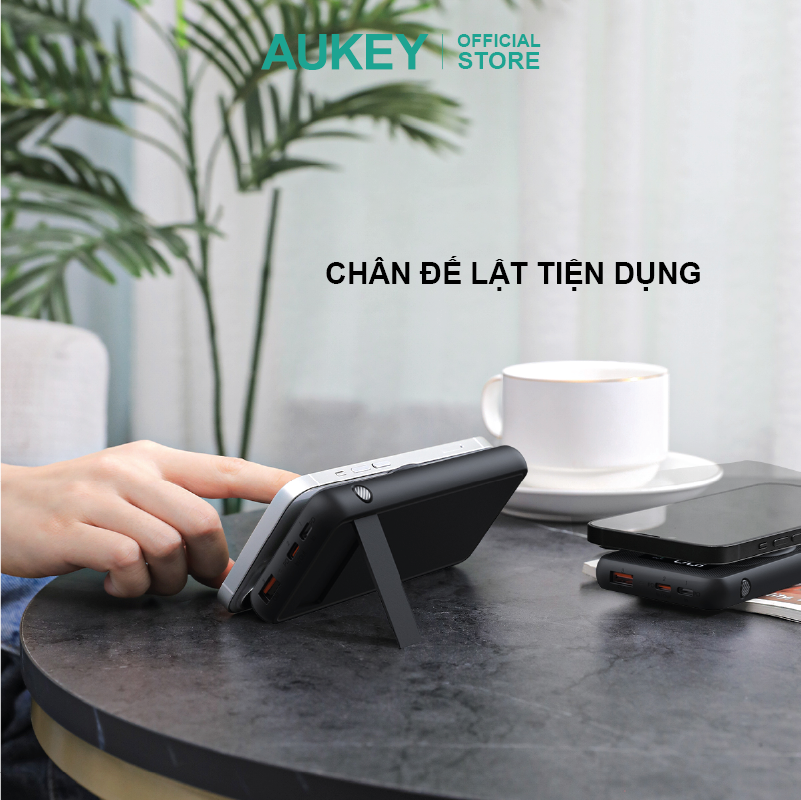 Pin dự phòng 10000mAh sạc nhanh 22.5W và sạc không dây 15W Aukey PB-WL01i, hàng chính hãng