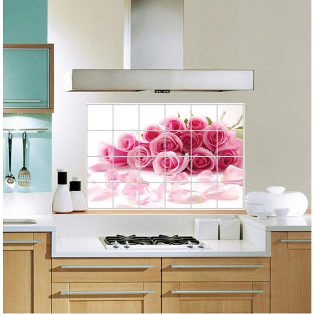 Decal dán bếp tráng nhôm cách nhiệt size lớn - đóa hoa hồng