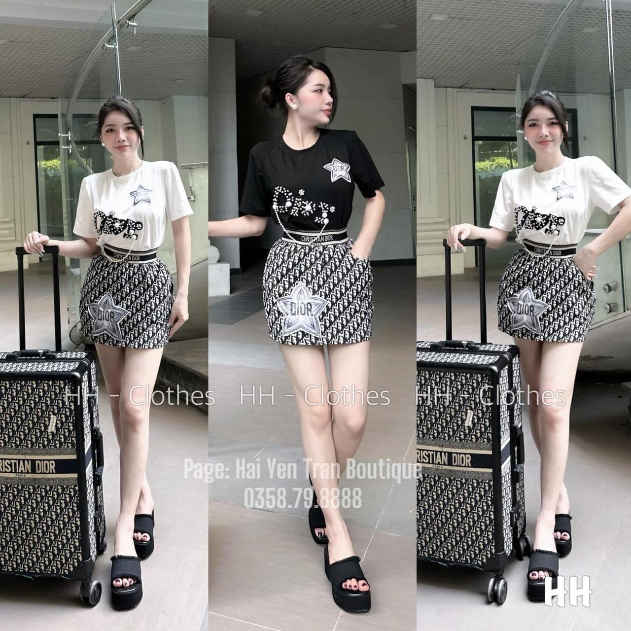SET ĐI CHƠI, SET 2 MÓN ÁO THUN ĐÍNH ĐÁ PHỤ KIỆN PHỐI CHÂN VÁY CỰC HOT - White