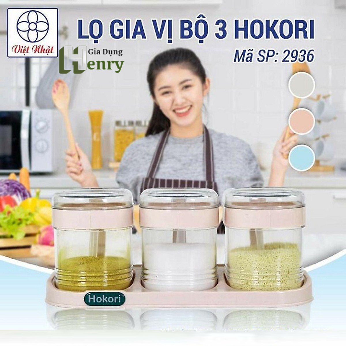 Bộ 3 Hũ Đựng Gia Vị HOKORI, Bộ 3 Lọ Đựng Gia Vị Có Nắp Đậy Kèm Thìa Dày Dặn Bền Đẹp - Hàng cao cấp