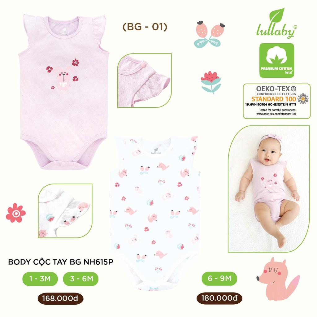 Set 2 Áo liền quần Bodysuit cộc tay Bé Gái Lullaby Bộ sưu tập POINTELLE Vải Thở 2021 – NH615P 3 size cho bé 3m 6m 9m