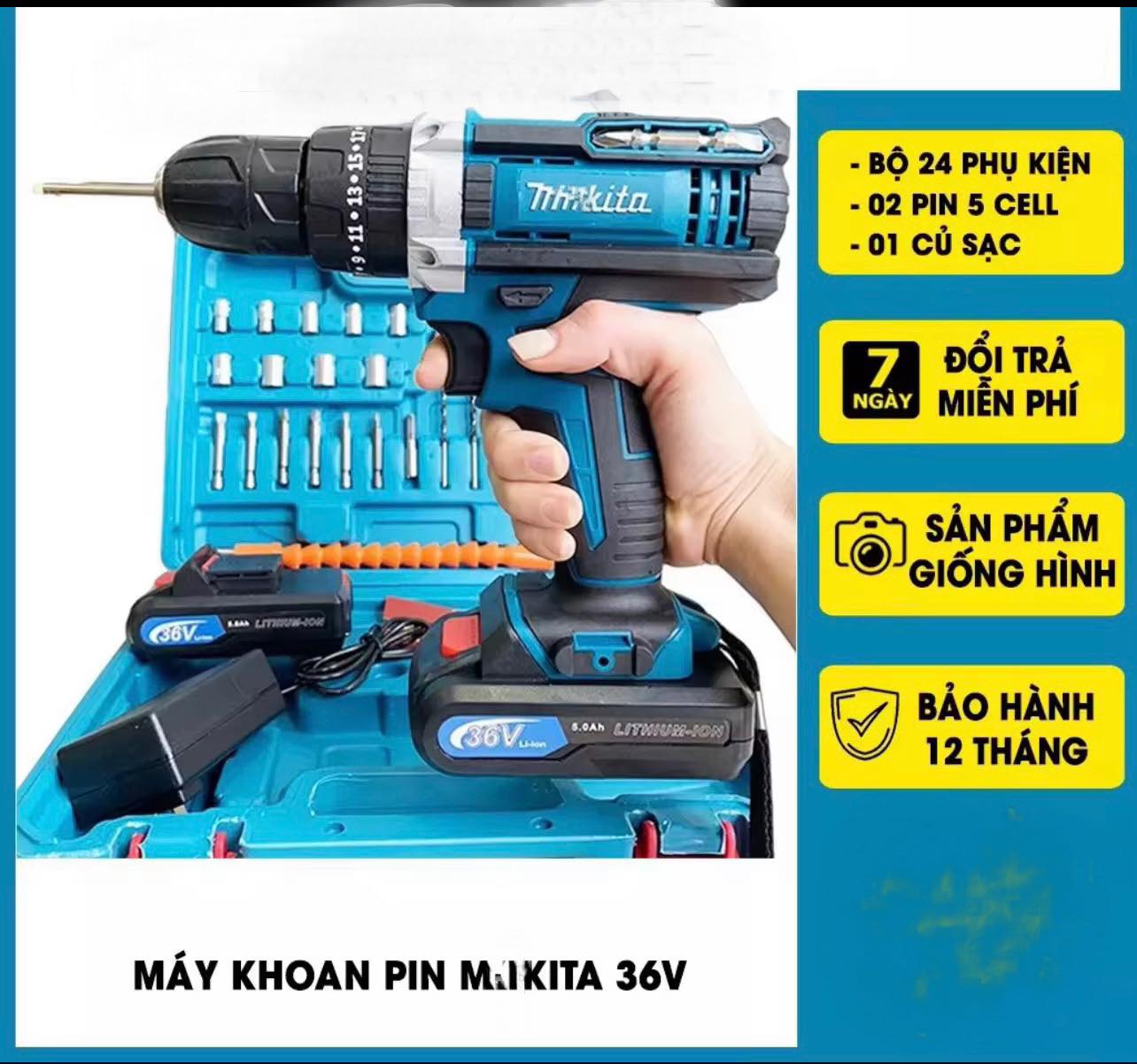 Máy khoan pin MKT 36V Loại 1 Tặng Phụ Kiện 24 món