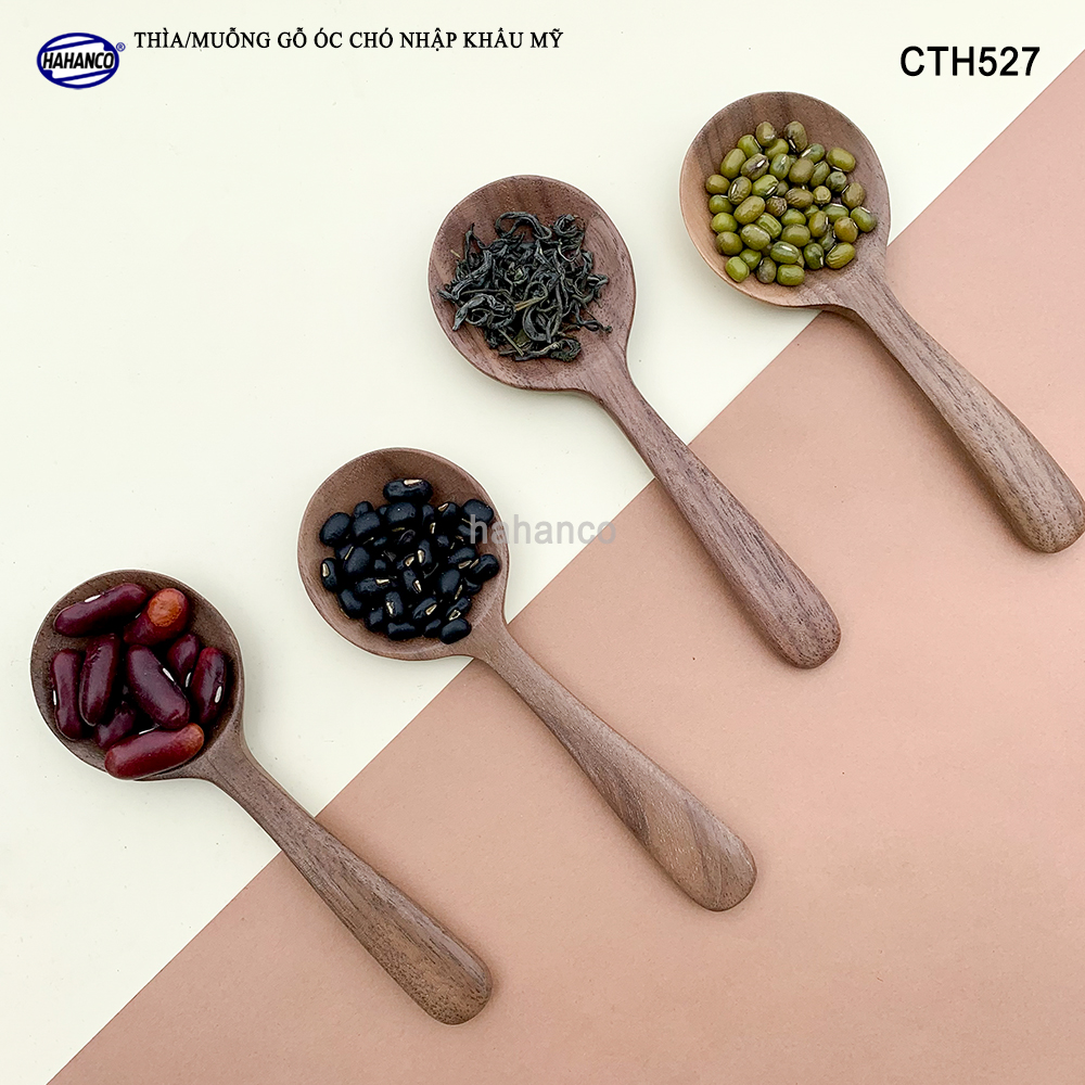 Thìa/Muỗng đầu tròn gỗ Óc Chó (10,5cm) CTH527 - Xúc cafe, gia vị, decor trang trí - An toàn cho sức khỏe