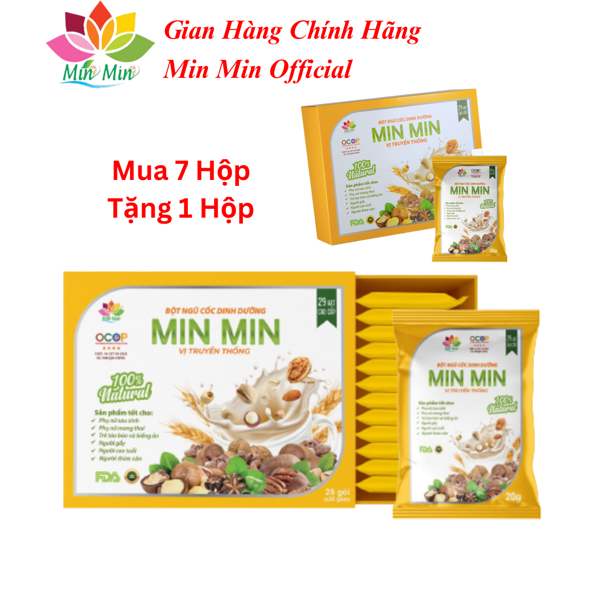 Combo 2 Hộp Ngũ Cốc Lợi Sữa Cao Cấp Min Min 29 Hạt - Ngũ Cốc Dinh Dưỡng Mẹ Bầu Dạng Gói 1 hộp 25 gói x20gam (1kg)