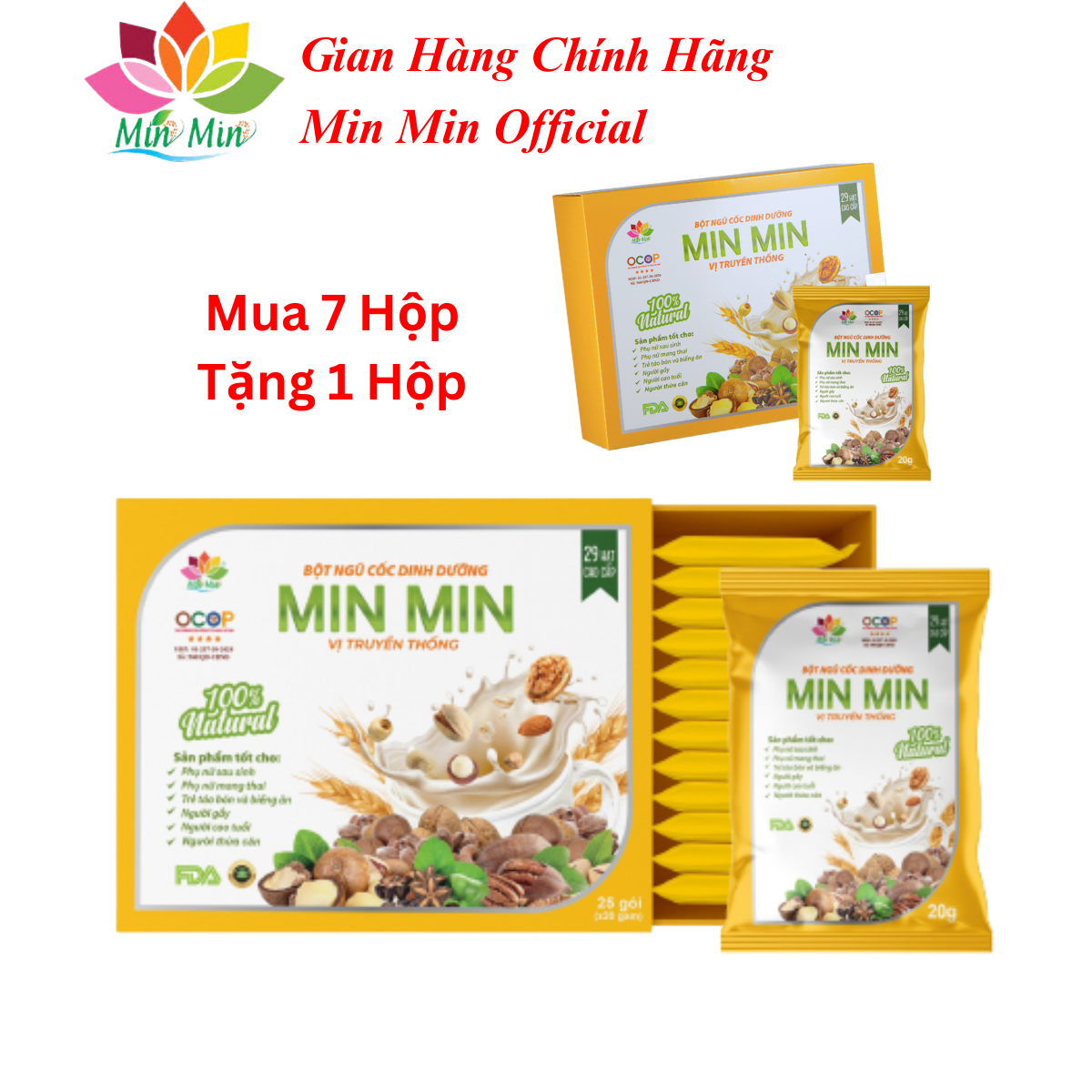 Ngũ Cốc Lợi Sữa Cao Cấp Min Min 29 Hạt - Ngũ Cốc Dinh Dưỡng Mẹ Bầu Dạng Gói 1 hộp 25 gói x20gam