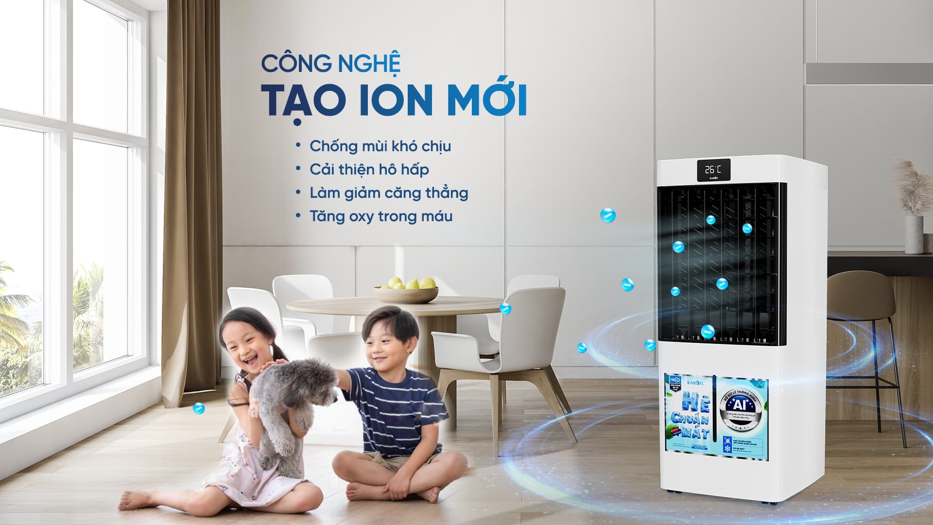 Quạt điều hòa Karofi KAC-H41R 3 chế độ gió công nghệ tạo ion âm - Hàng chính hãng