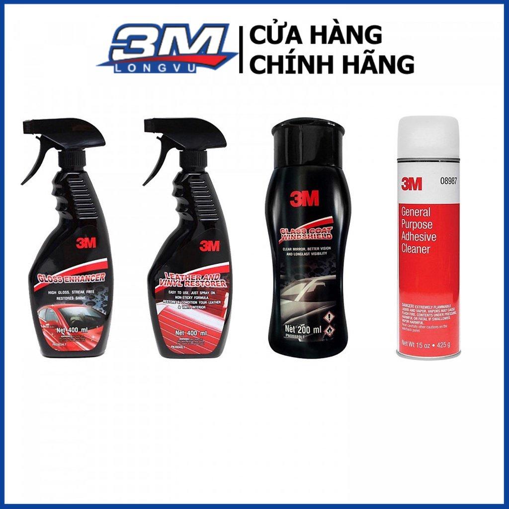 Bộ 4SP Dung Dịch Dưỡng 39040LT, Xịt Tăng Bóng Sơn 39034LT, Chai Tẩy Keo 08987 Và Chống Bám Nước 08889LT - 3M Long Vu