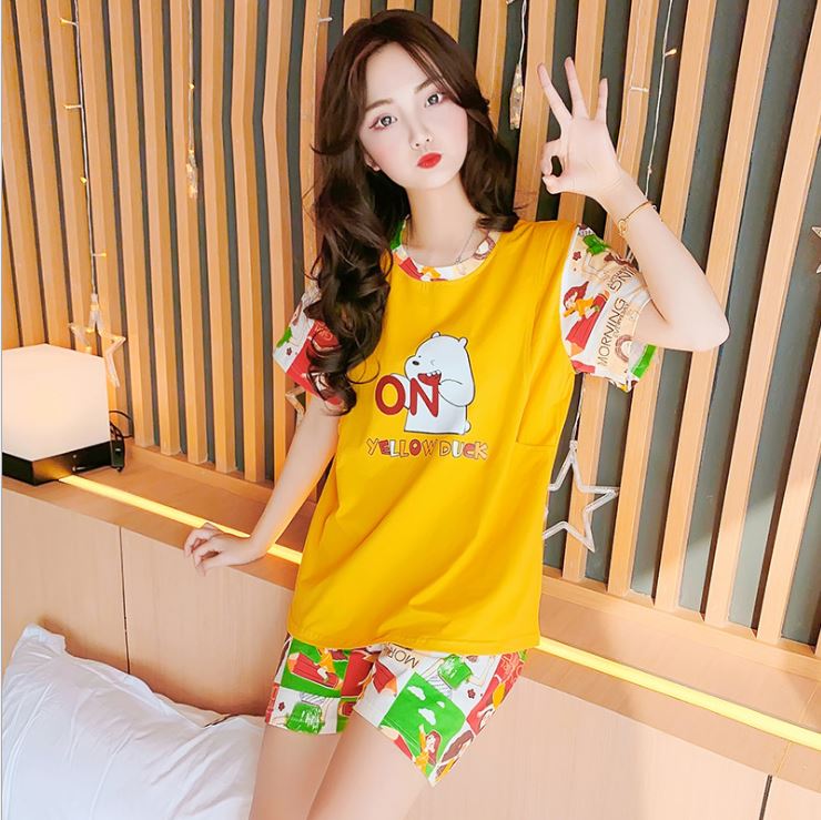 Đồ Bộ Bầu Và Sau Sinh Azuno BN001 Chất Liệu Cotton Có Chun Chỉnh Bụng Và Khe Mở Cho Con Bú Áo Cộc Quần Đùi Mặc Nhà Mùa Hè