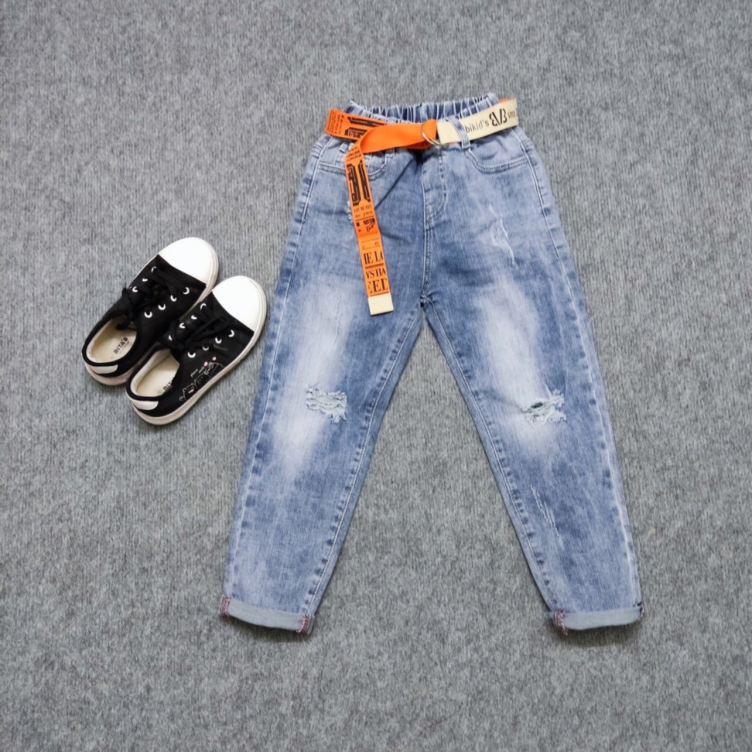 Q0112 Quần jean dài cao cấp bé trai, phom body, size đại, wax rách, chất co dãn thoải mái, kèm dây nịt