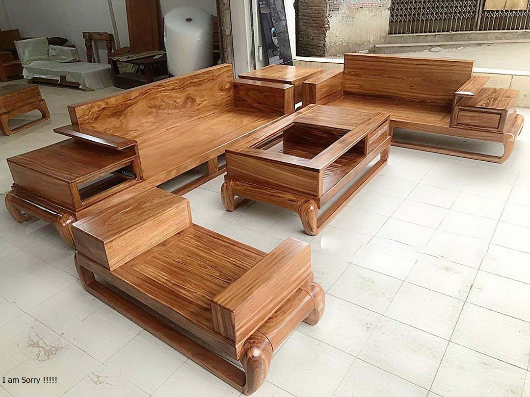 Bộ bàn ghế phòng khách,sofa góc gỗ sồi mẫu 2 văng đùi gà , gỗ hương xám