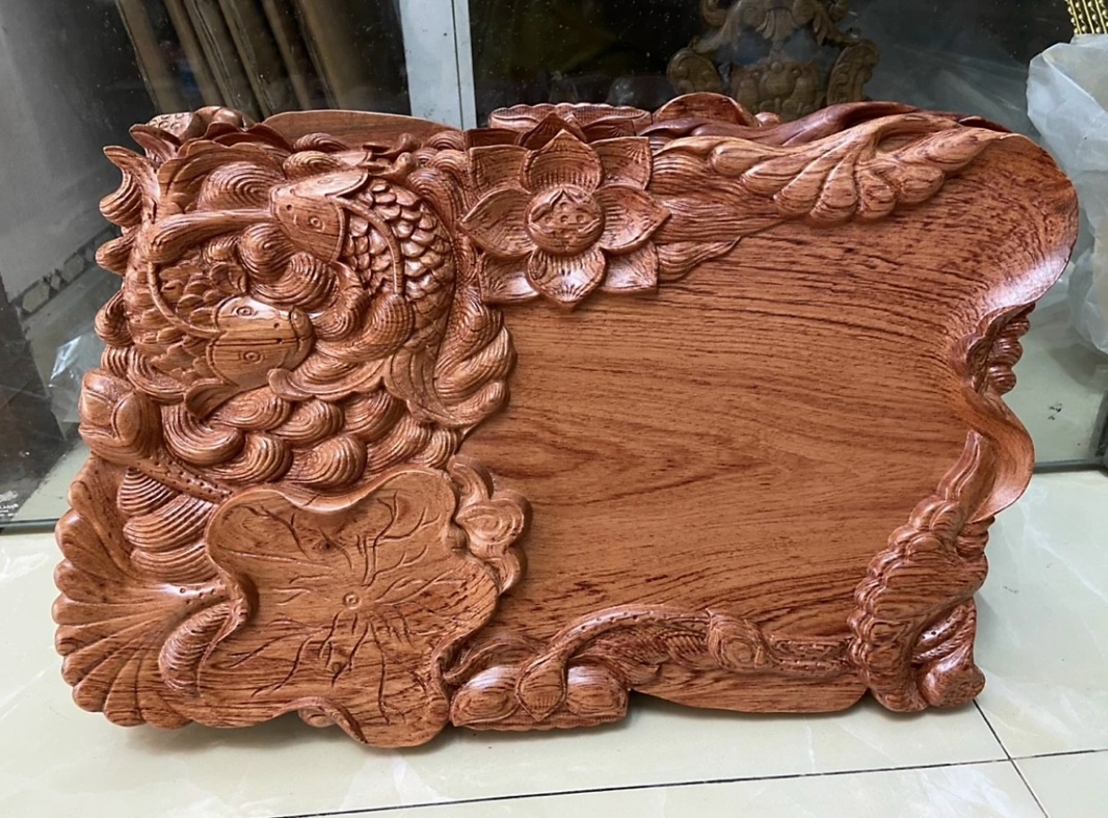 Khay + ấm chén làm bằng gỗ nguyên khối