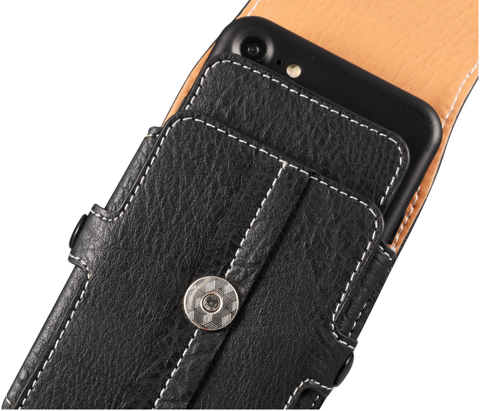 Bao Da Đeo Thắt Lưng Để 2 Điện Thoại Vintage Màu Đen