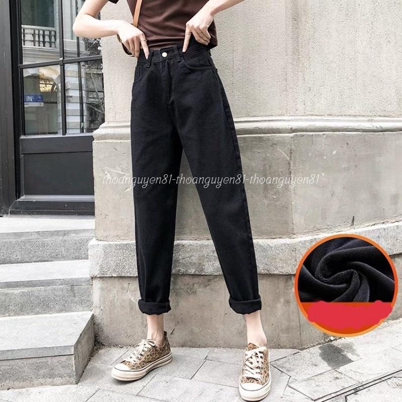 Quần Jean Baggy Nữ Dáng Lỡ Cạp Cao Trơn