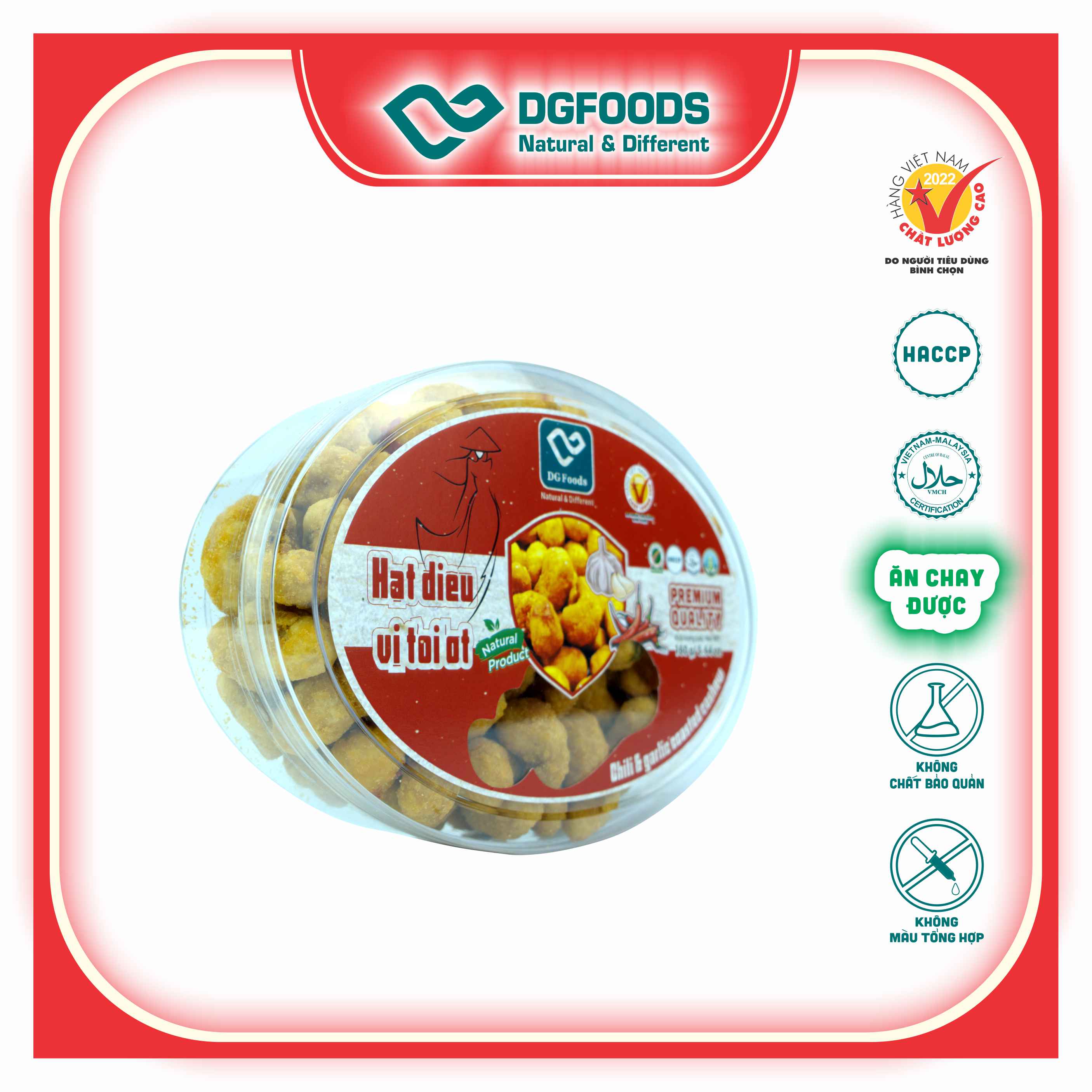 Hạt điều vị tỏi ớt 160g DGfoods/Chili & garlic coated cashew/ HVNCLC,HACCP,HALAL,hạt điều bình phước,đặc sản Cần Thơ