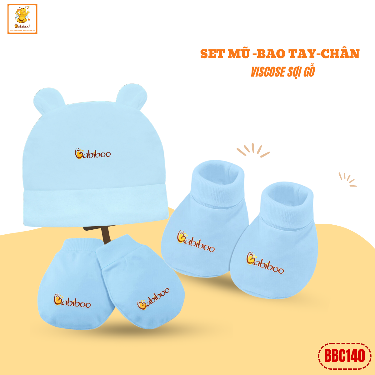 Nón -bao tay -bao chân cho be sơ sinh Babiboo viscose mềm mại (0-6m) BBC140