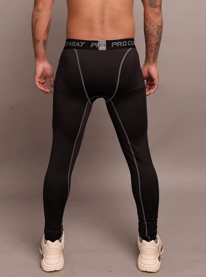 QUẦN GIỮ NHIỆT COMBAT PRO LEGGING TẬP GYM NAM DÁNG DÀI MÀU ĐEN