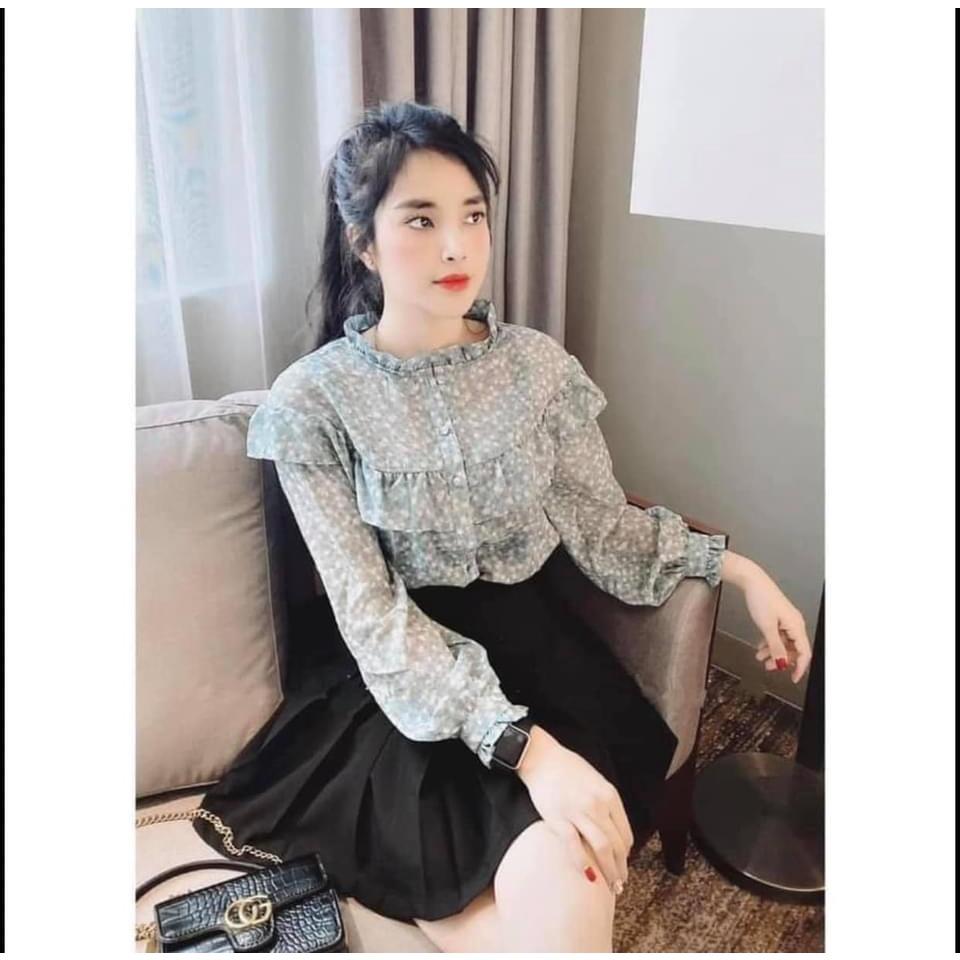 ÁO SƠ MI HOA XANH BÈO VAI KHUY BỌC - DRA0031