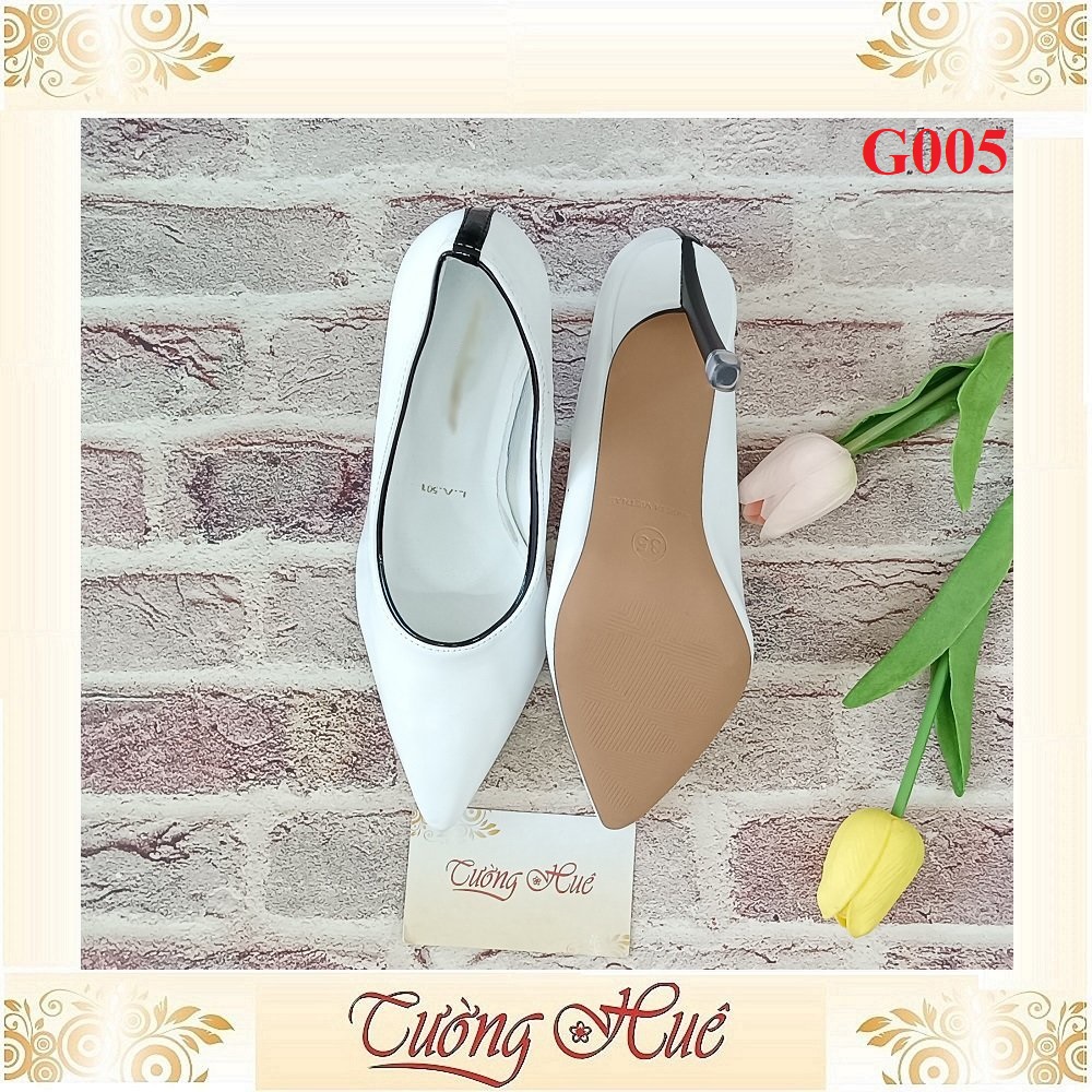Giày Cao Gót Nữ Trắng Viền Đen Gót Mảnh Cao 9CM