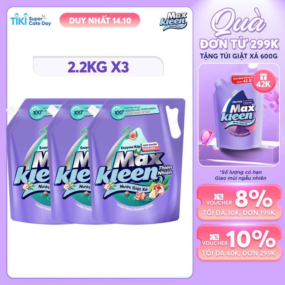 Combo 3 Túi Nước Giặt Xả MaxKleen Thiên Nhiên 2.2kg