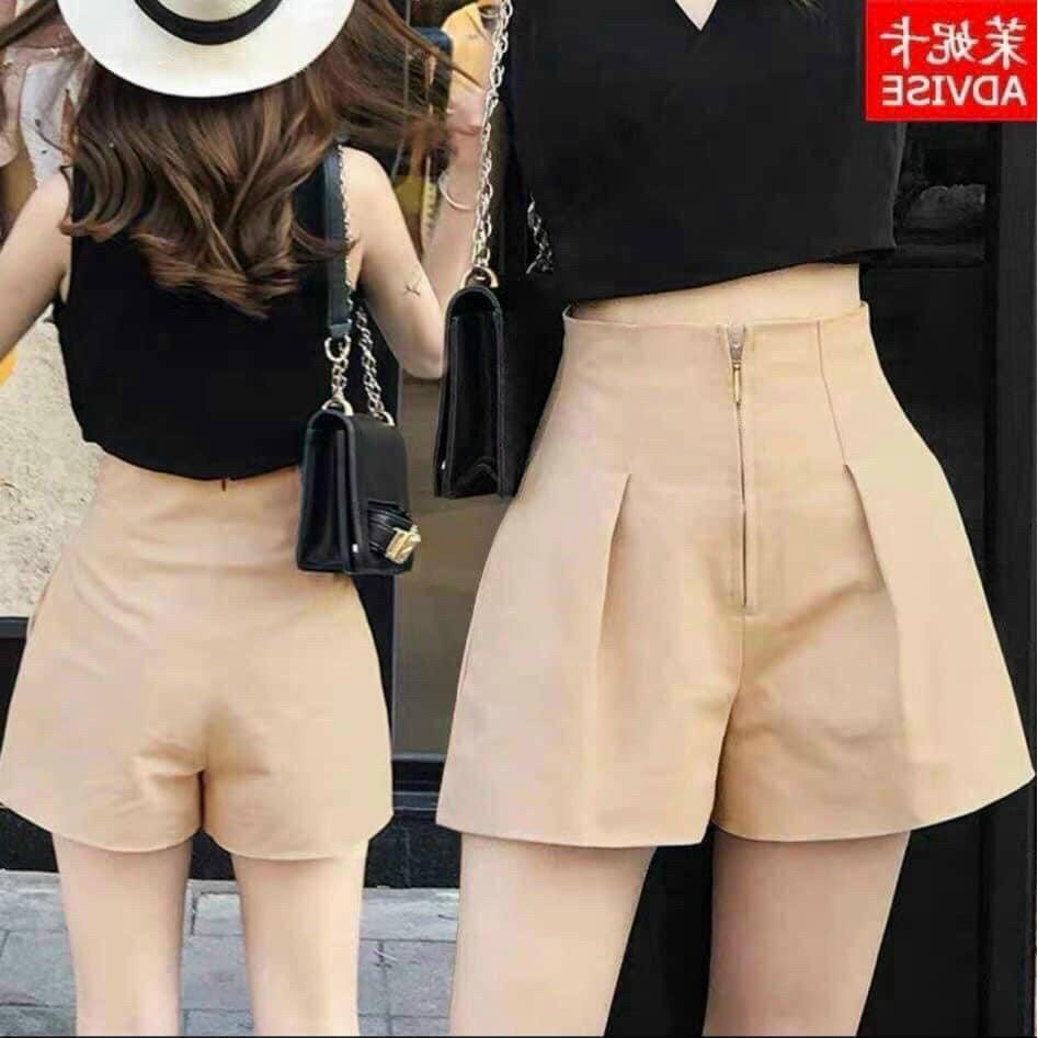 Quần short nữ cạp liền siêu cao quần sooc nữ khóa đồng thời trang nữ Banamo Fashion 638