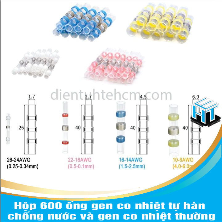 Hộp 600 ống gen co nhiệt tự hàn chống nước và gen co nhiệt thường