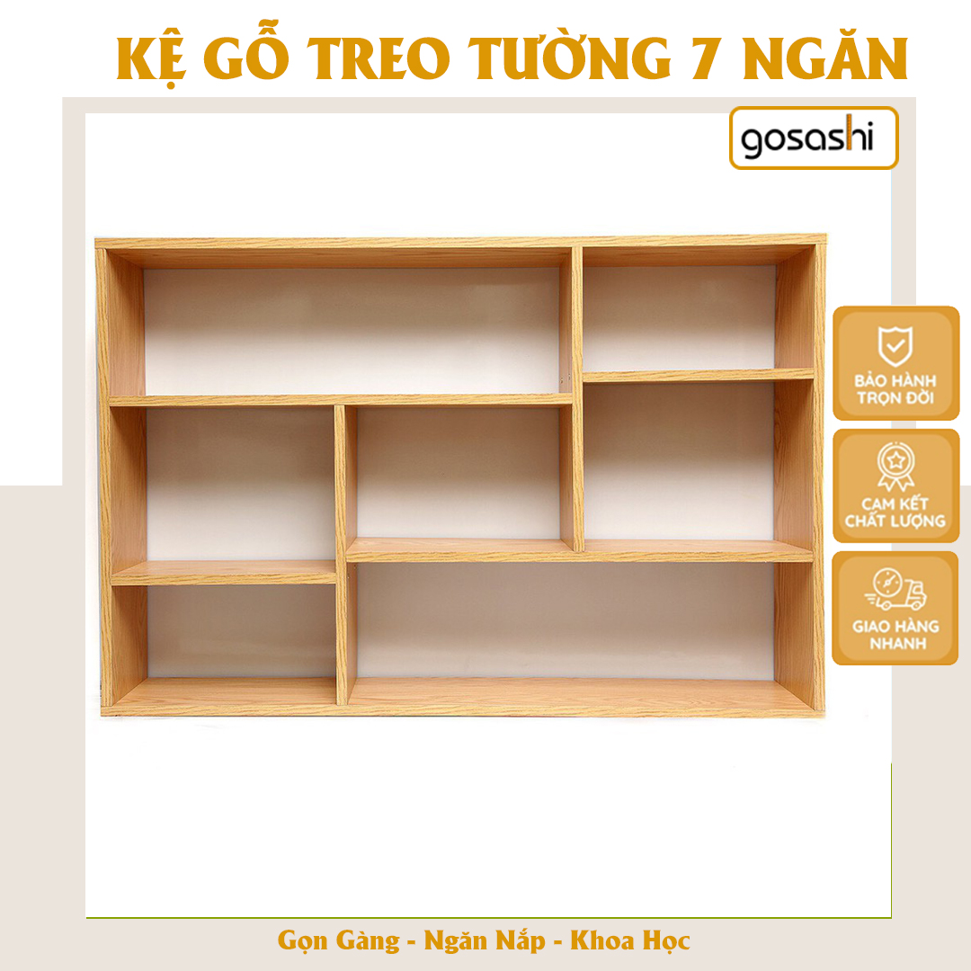 Kệ Sách Treo Tường 7 Ngăn Đa Năng Kích Thước 120x80x20 cm, Giá Sách Gỗ Trang Trí Phòng Ngủ Phòng Khách, Kệ Gỗ Để Đồ