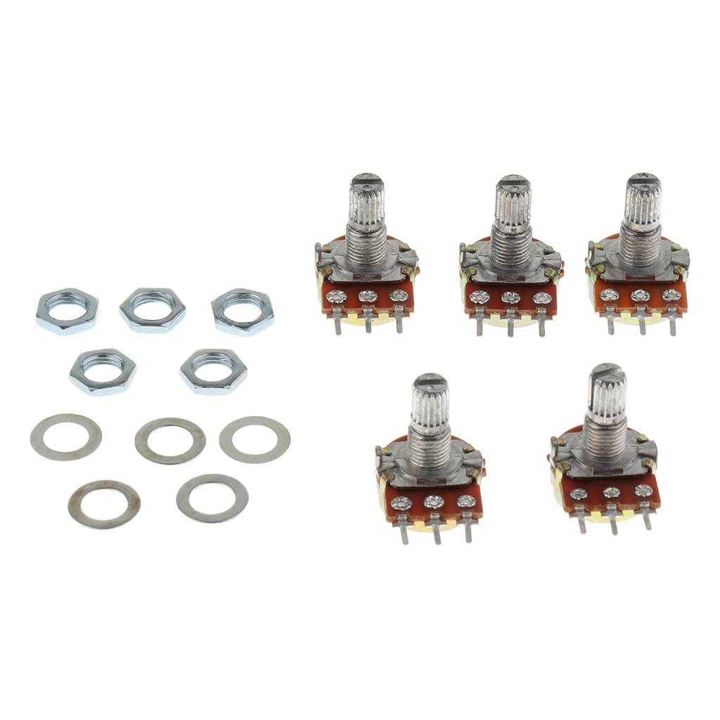 5Pack 50K OHM Single Linear Knurled Shaft Potentiometer Type B Split Shaft