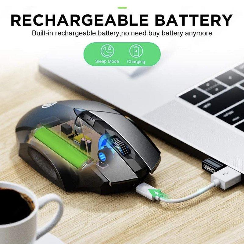 Chuột Không Dây Bluetooth, Wireless 2.4G PM6 Có Pin Sạc–Chuột Chống Ồn Bấm Siêu Êm Không Cần Thay Pin - Hàng chính hãng