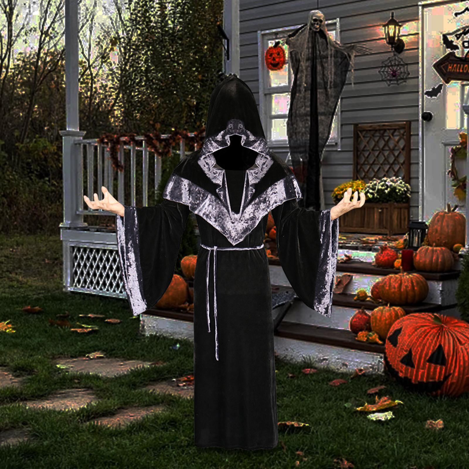 Black Hooded Cape, Halloween Hooded Cloak Long Black Cape Hooded Cloak for Men Women Halloween Christmas Witch Vampires Costume Cosplay Party
