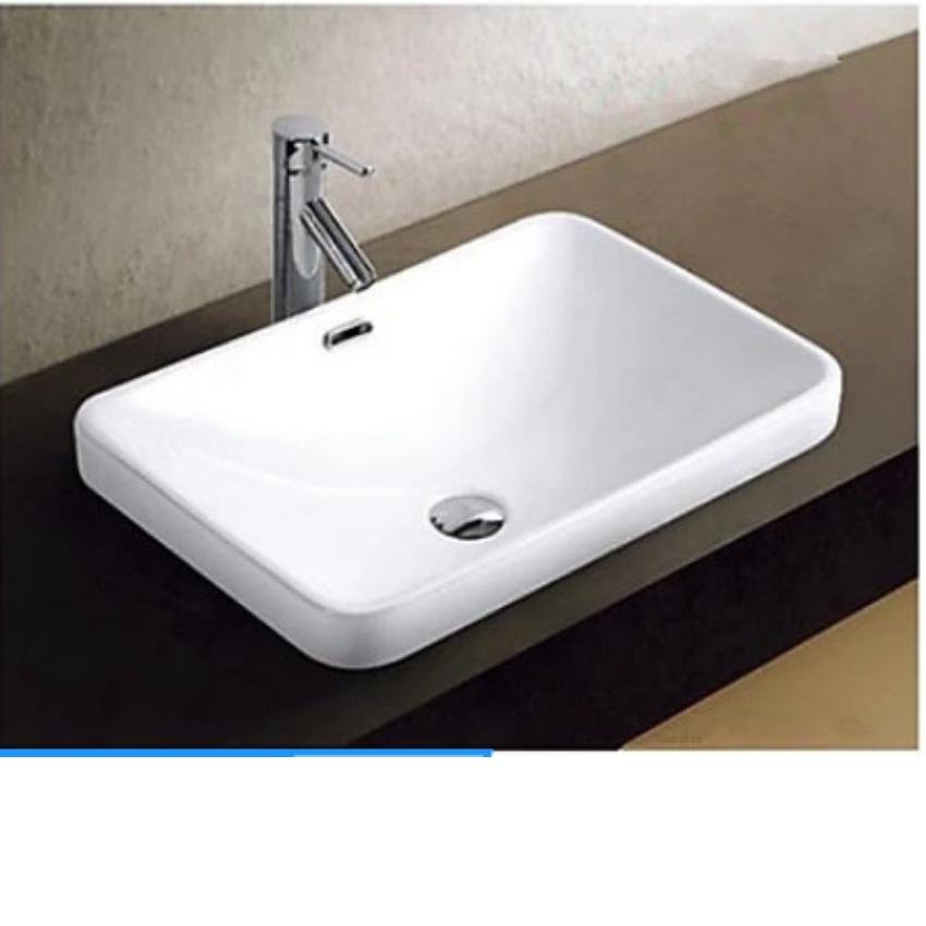 Chậu lavabo rửa mặt đặt bán âm bàn C379, men nano chống dính, lòng chậu sâu , thiết kế đẹp mắt (Tặng kèm xiphong thoát nước lavabo)