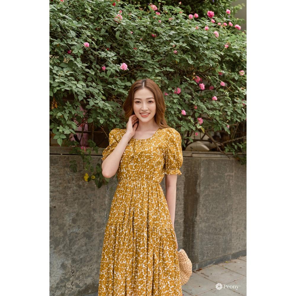 Váy hoa eo chun vintage, siêu thoải mái, hack dáng, vai bồng tiểu thư, cổ vuông tròn thoáng mát Peony - KAYLIN DRESS