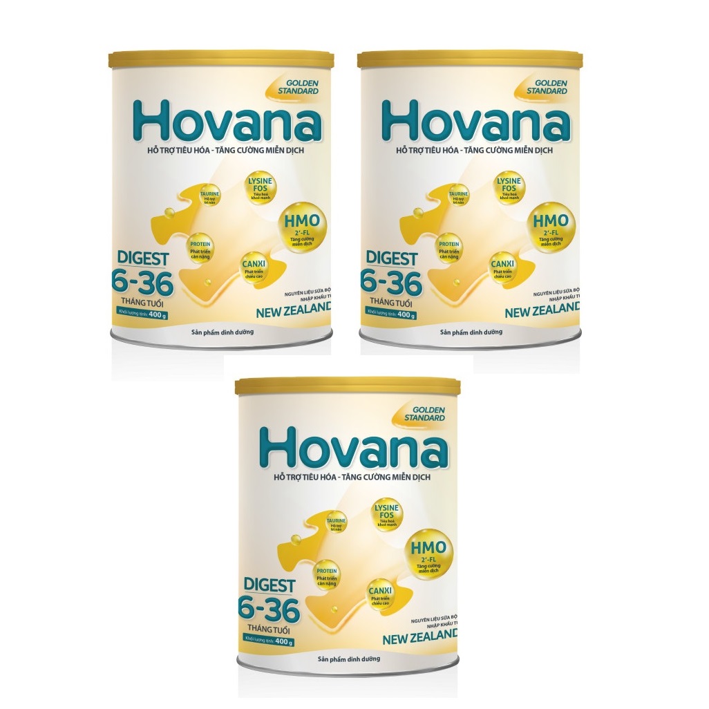 Bộ 3 Lon Sữa Bột Hovana Digest 400gr hỗ trợ tiêu hóa, tăng cường miễn dịch, tăng cân tự nhiên cho bé từ 6 - 36 tháng