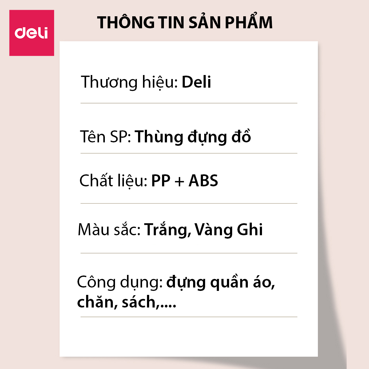 Hộp Nhựa Đựng Đồ Đa Năng Có Nắp Đậy Cao Cấp Nhiều Kích Cỡ Deli - Có Thể Tháo Lắp Tiết Kiệm Không Gian