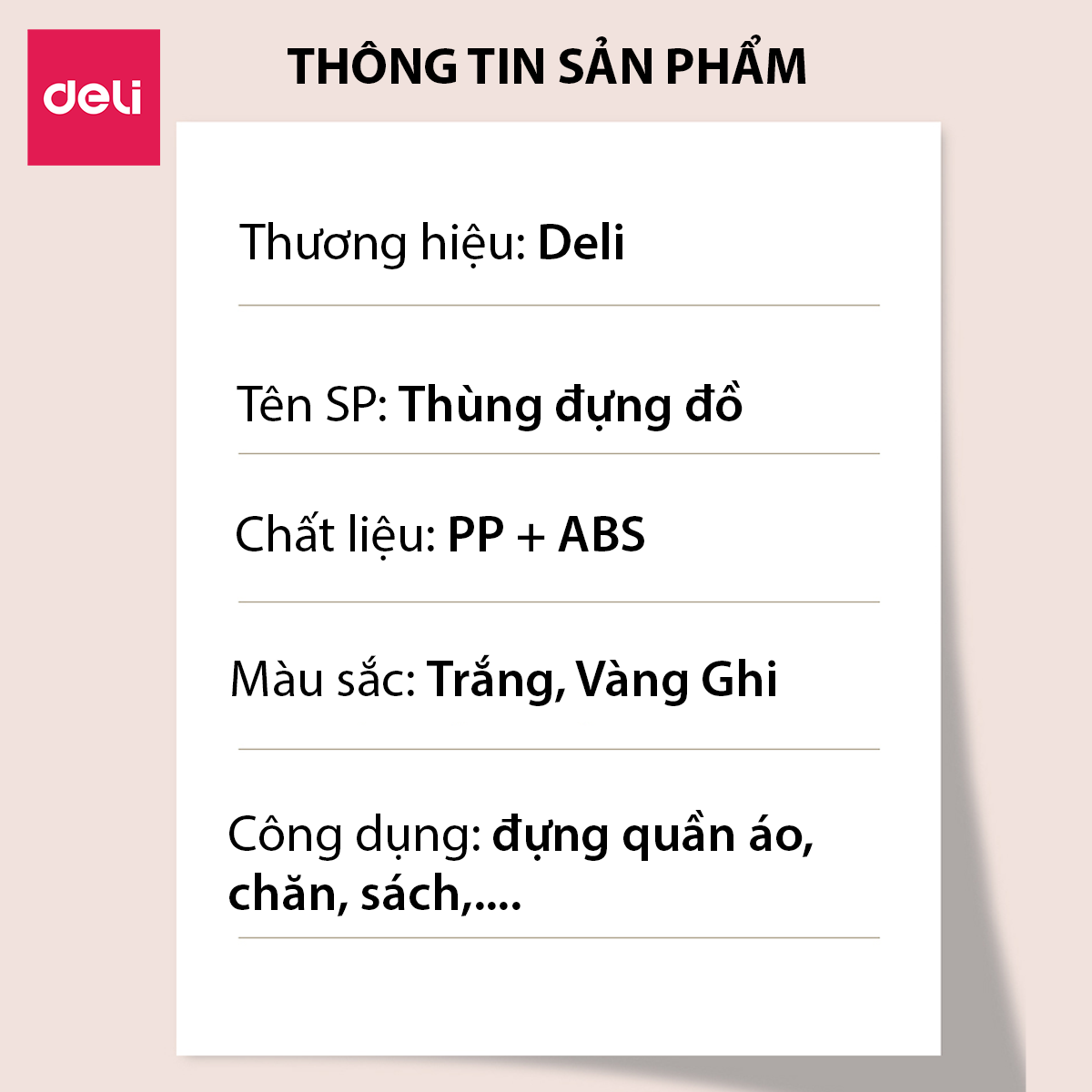 [Có Cỡ Đại 86L] Hộp Nhựa Đựng Đồ Đa Năng Có Nắp Đậy Cao Cấp Nhiều Kích Cỡ Deli - Có Thể Tháo Lắp Tiết Kiệm Không Gian