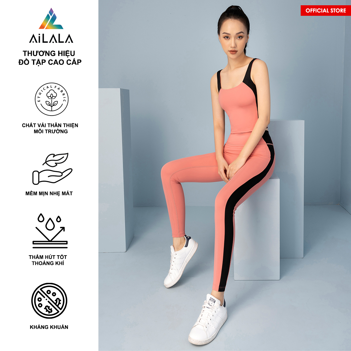 Bộ quần áo thể thao nữ AiLALA LUX16B, Đồ tập Yoga Gym Pilates, chất vải Hi-tech cao cấp