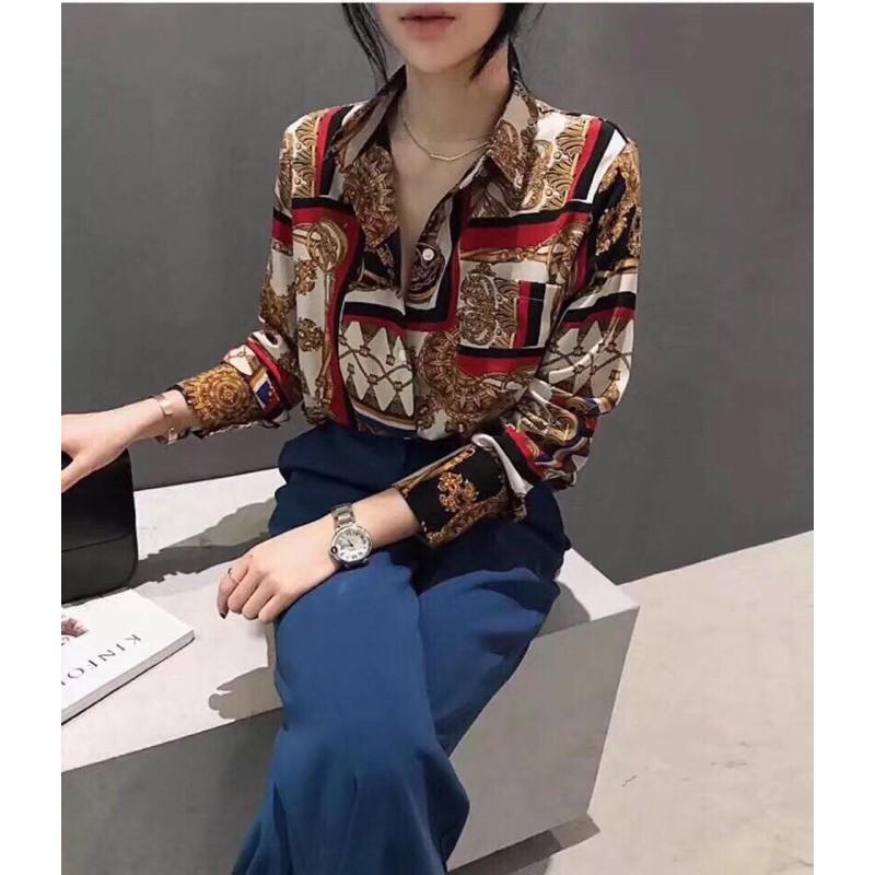 Áo Sơ Mi Nữ Tay Dài In Hoạ Tiết Hoa Văn
