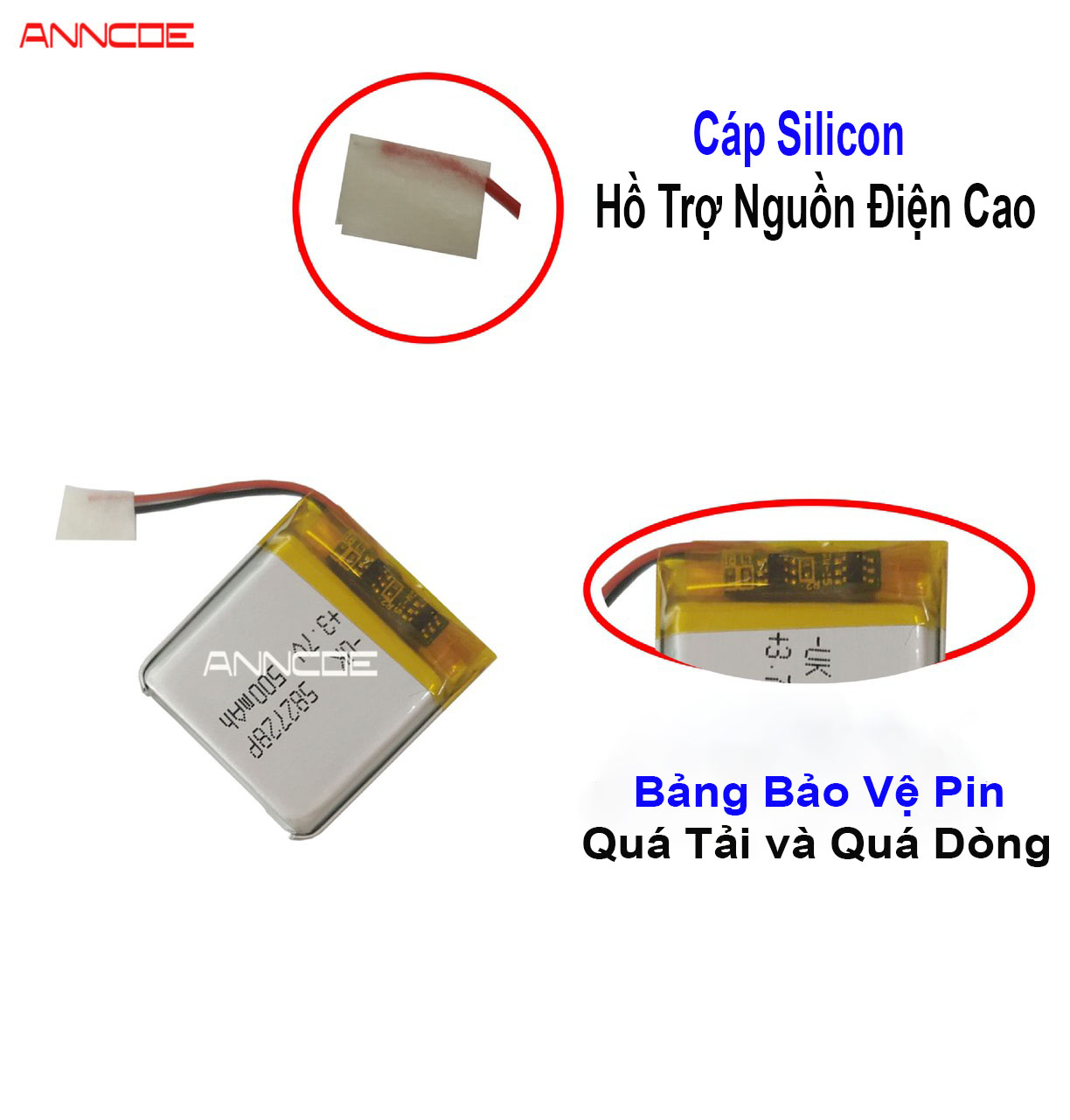 Pin ANNCOE 500 mAh - Zise: 582728 thay thế cho các loại đồng hồ thông minh trên thị trường - Hàng Nhập Khẩu