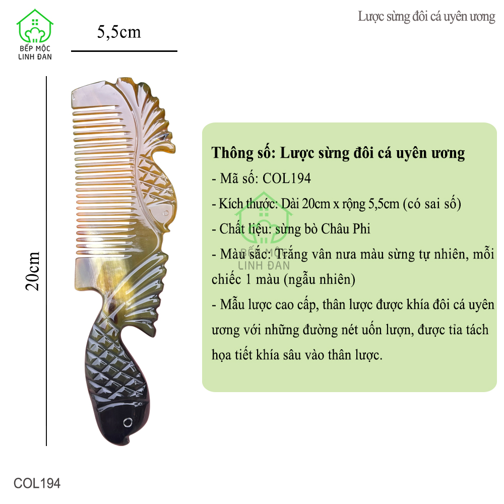 Lược Sừng Đôi Cá Uyên Ương (Size: XL-20cm) Mẫu Cao Cấp Siêu Đẹp [COL194]