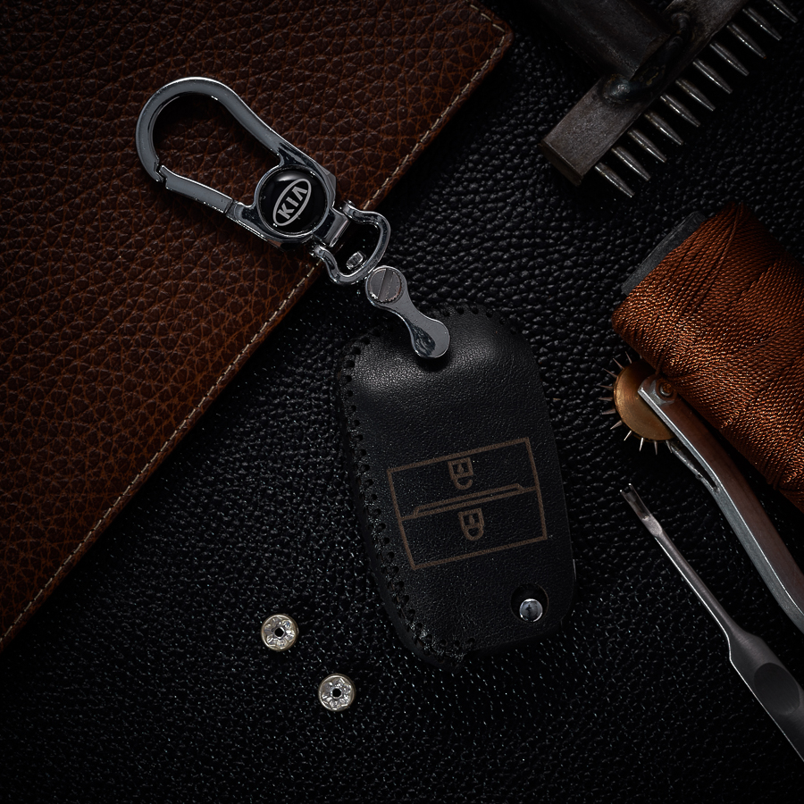 Bao Da Chìa Khóa dành cho Ô Tô Kia Morning 2018 2 Nút Da Bò Nappa Dạng Hộp