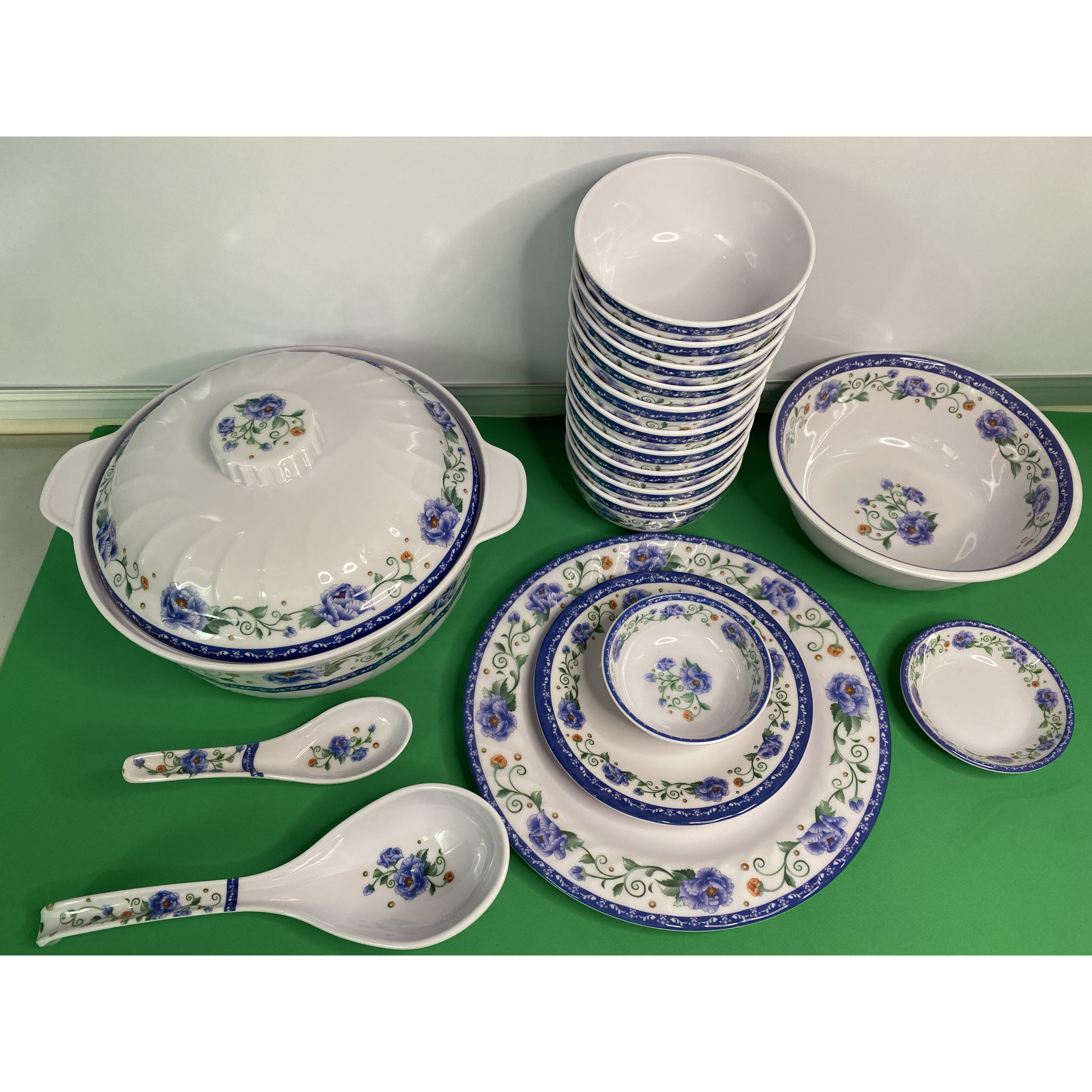 Combo 10 Chén (Bát) Cơm 9 Món Phú Quý Cao Cấp Nhựa Xanh Melamine Cao Cấp