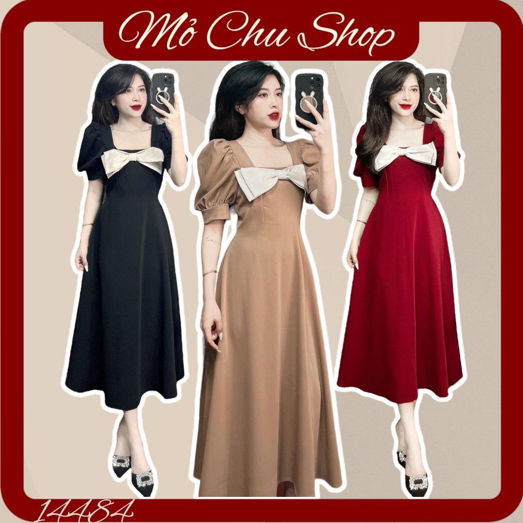 ĐẦM MIDI NƠ NGỰC PHỐI MÀU  14489