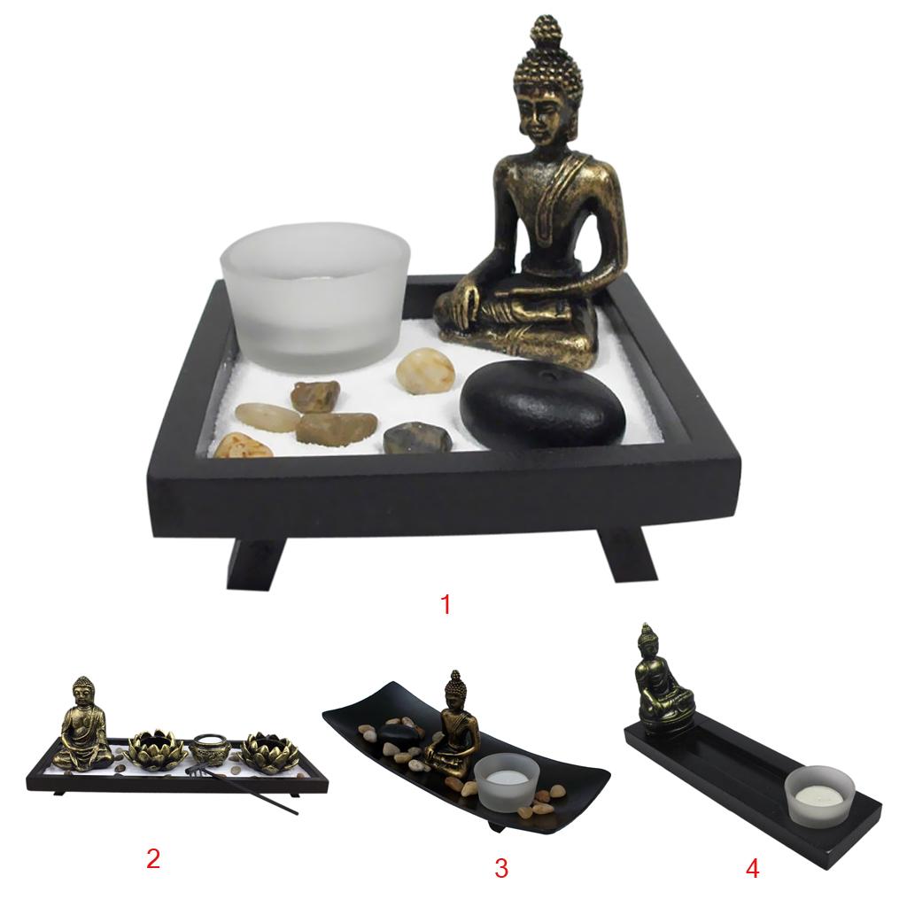 Zen Garden Sand Kit Tabletop Decor Buddha Tealight Holder Incense Burner #1