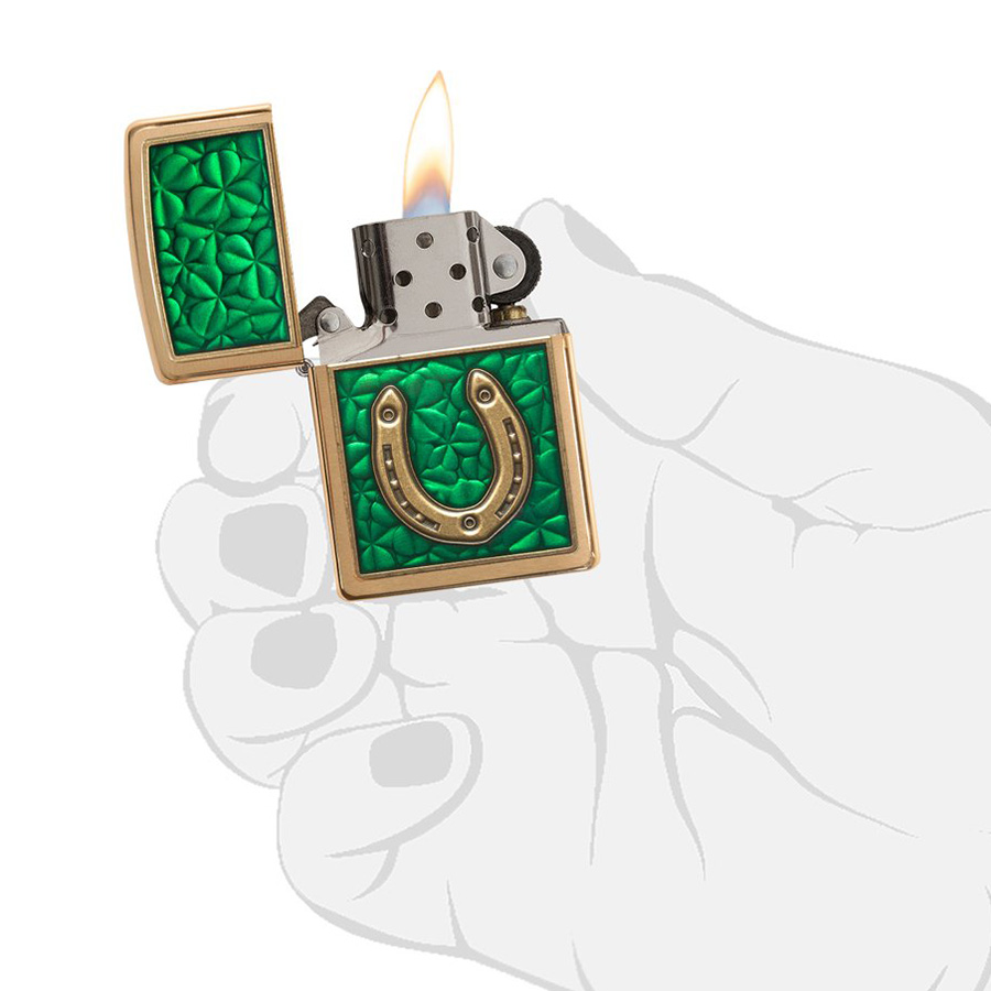 Bật Lửa Zippo 29243 - Clovers And Horseshoe Emblem