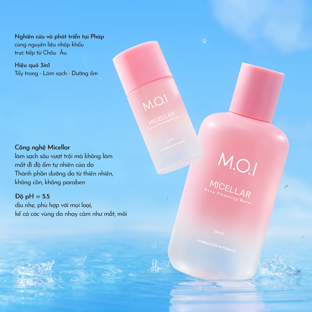 Nước tẩy trang M.O.I Micellar Deep Cleansing Water sạch sâu dịu nhẹ  40ml