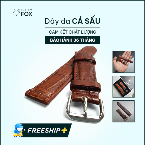 Dây đồng hồ da cá sấu AL107 – Nâu đỏ Size 20/ Size22; 100% da cá sấu thật, BH 3 năm