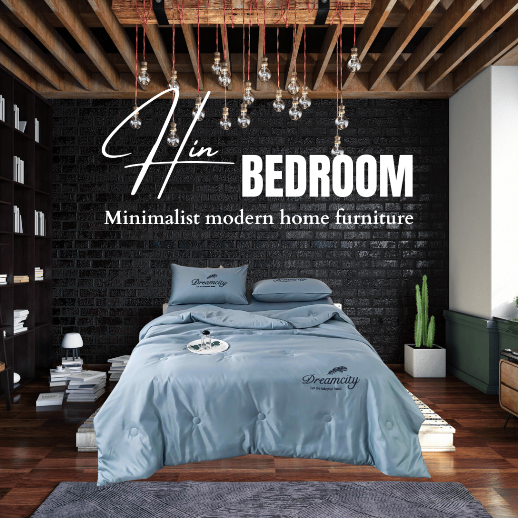 Bộ Chăn Ga Gối Đệm 5 Món Lụa Dream City Set Chăn Ga Drap Trải Giường Chăn Chần Bông Đẹp Hin Home Bedding Mẫu Xanh Biển