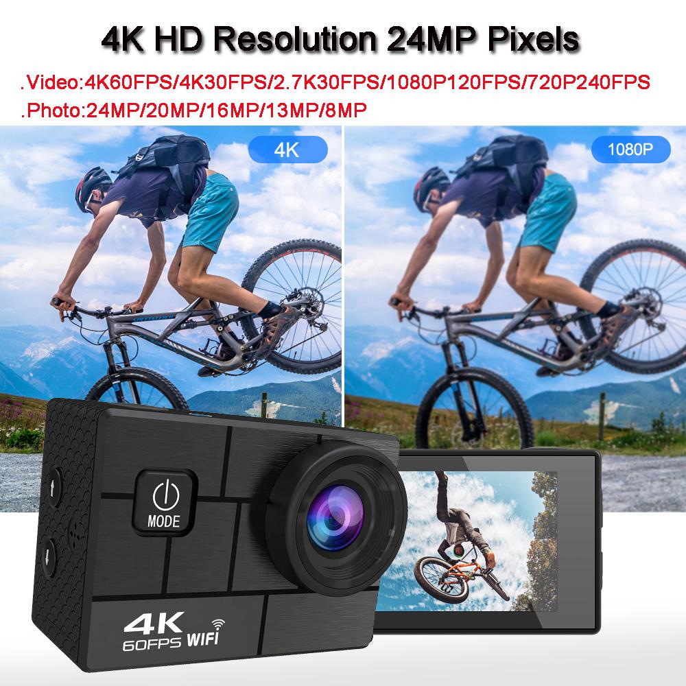 Hành động chống lắc Ultra HD 4K/60FPS 24MP WiFi 170D dưới nước 30m Mũ bảo hiểm Vedio Go Sport Pro Fisheye Control Control Control