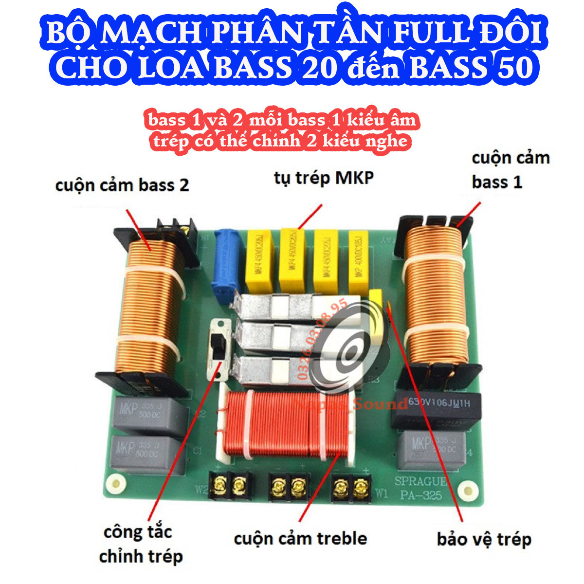 PHÂN TẦN 2 BASS 1 TRÉP CHO LOA BASS 40 50 PA325 - GIÁ 1 MẠCH - MẠCH PHÂN TẦN FUN ĐÔI - PHÂN TẦN FULL ĐÔI