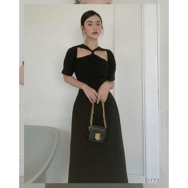 Đầm Xòe Cổ Chéo Tay Ngắn Thời Trang Nữ Dự Tiệc