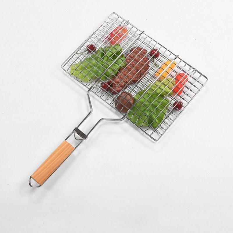 Vỉ Nướng Inox, Kẹp Nướng Thịt, Chả, Nướng Thực Phẩm Than Hoa Cao Cấp Cán Gỗ
